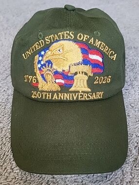 USA 250th Anniversary 1776-2026 Hat Cap Strap Back Adjustable Green Mens Flag